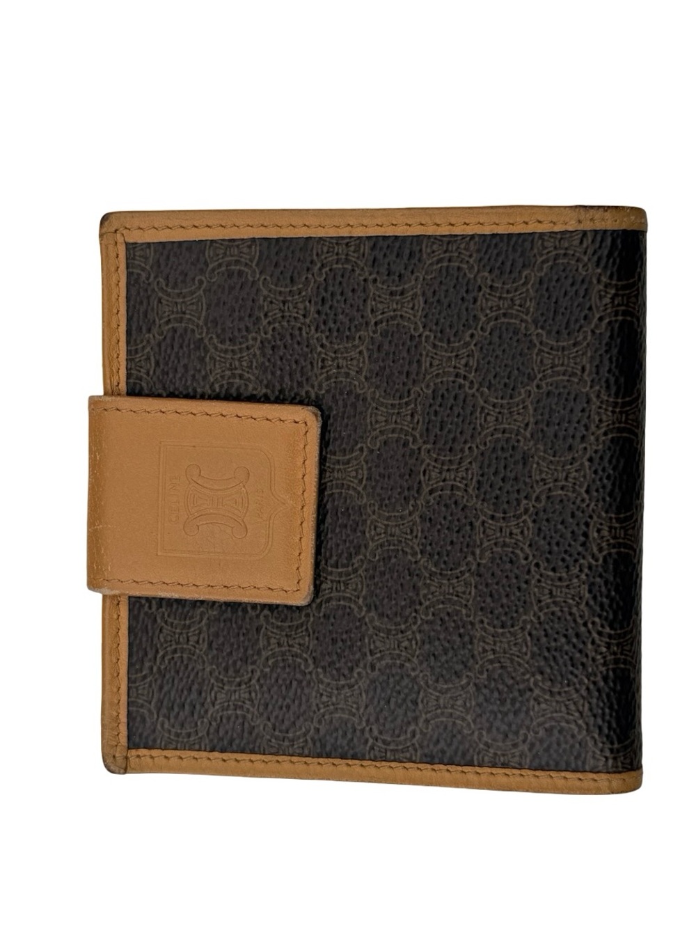 CelineTan Leather Bifold Wallet with Snap Closure